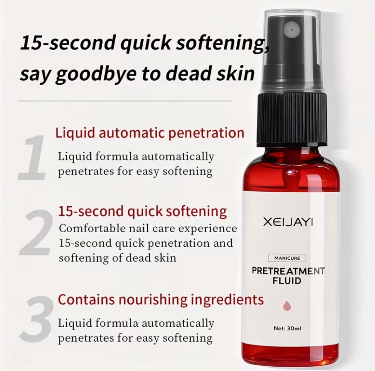 Solution pré-traitement de cuticules pour la manucure russe rapide 15 secondeS facile à nettoyer 30 ml
