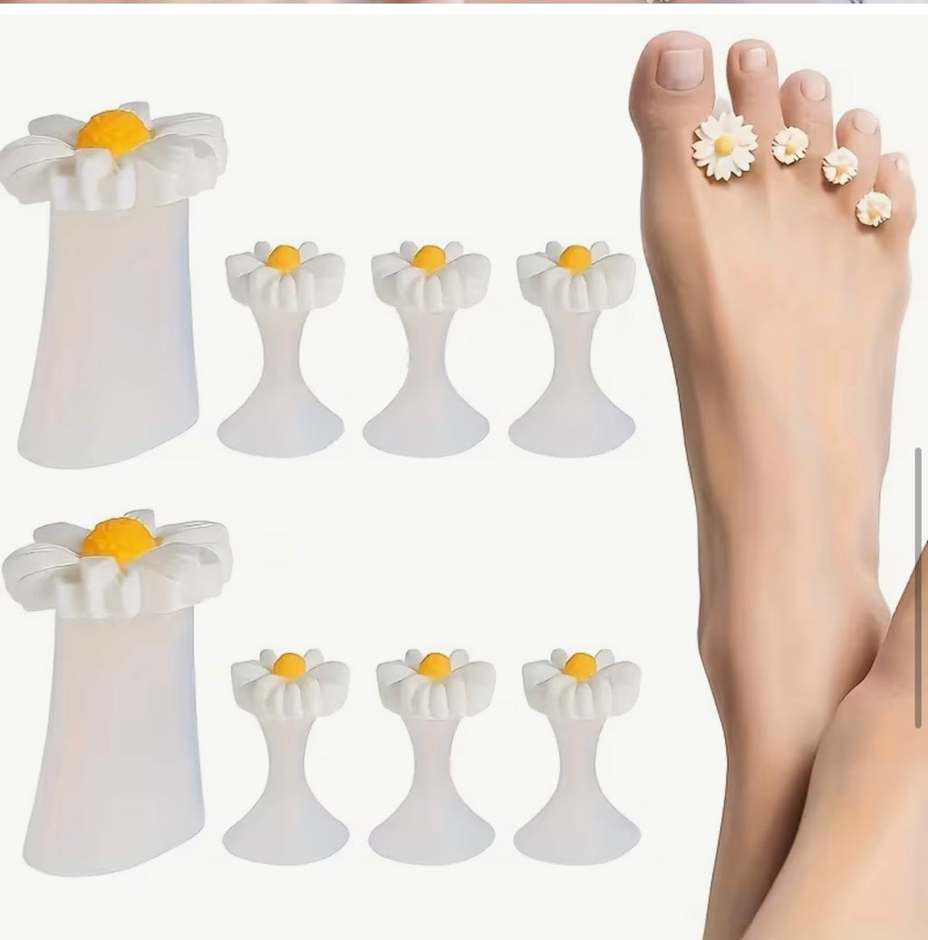 Séparateurs des orteils en silicone / floral blanc et jaune 8 pcs